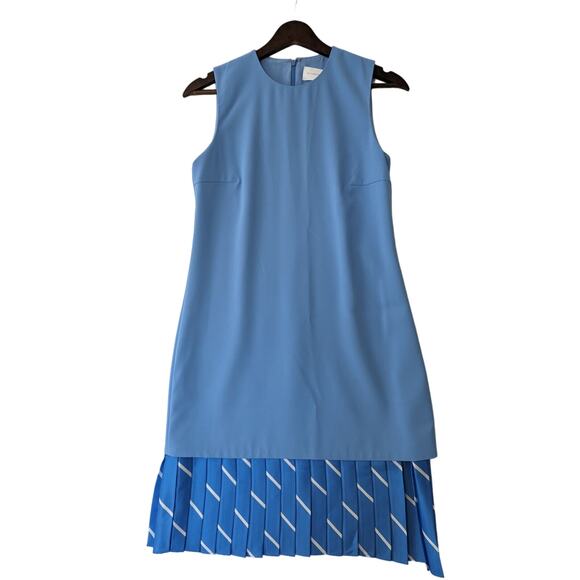 Victoria Beckham Blue Crepe Pleated Dress in Lagoon Blue Size 0 Sleeveless Shift - Picture 1 of 11
